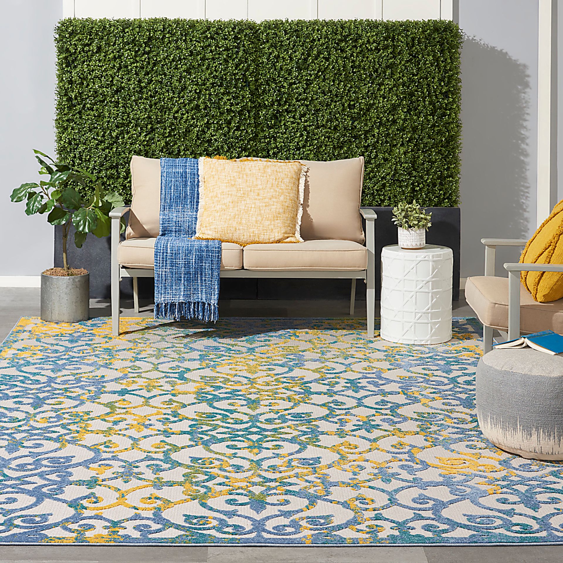 Drayce Ivory/Blue 7'10 x 10'6 Indoor/Outdoor Rug - Image 2