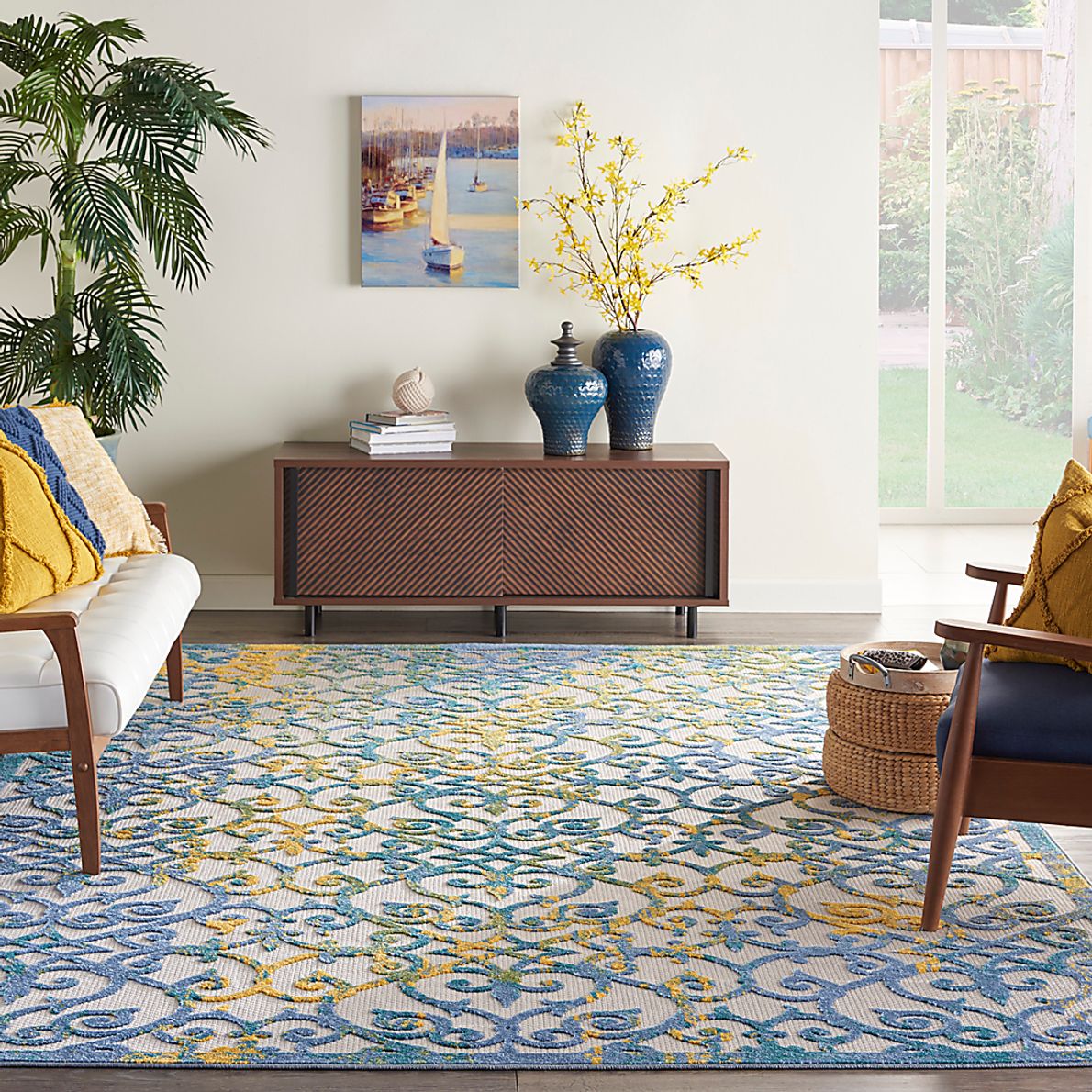 Drayce Ivory/Blue 7'10 x 10'6 Indoor/Outdoor Rug