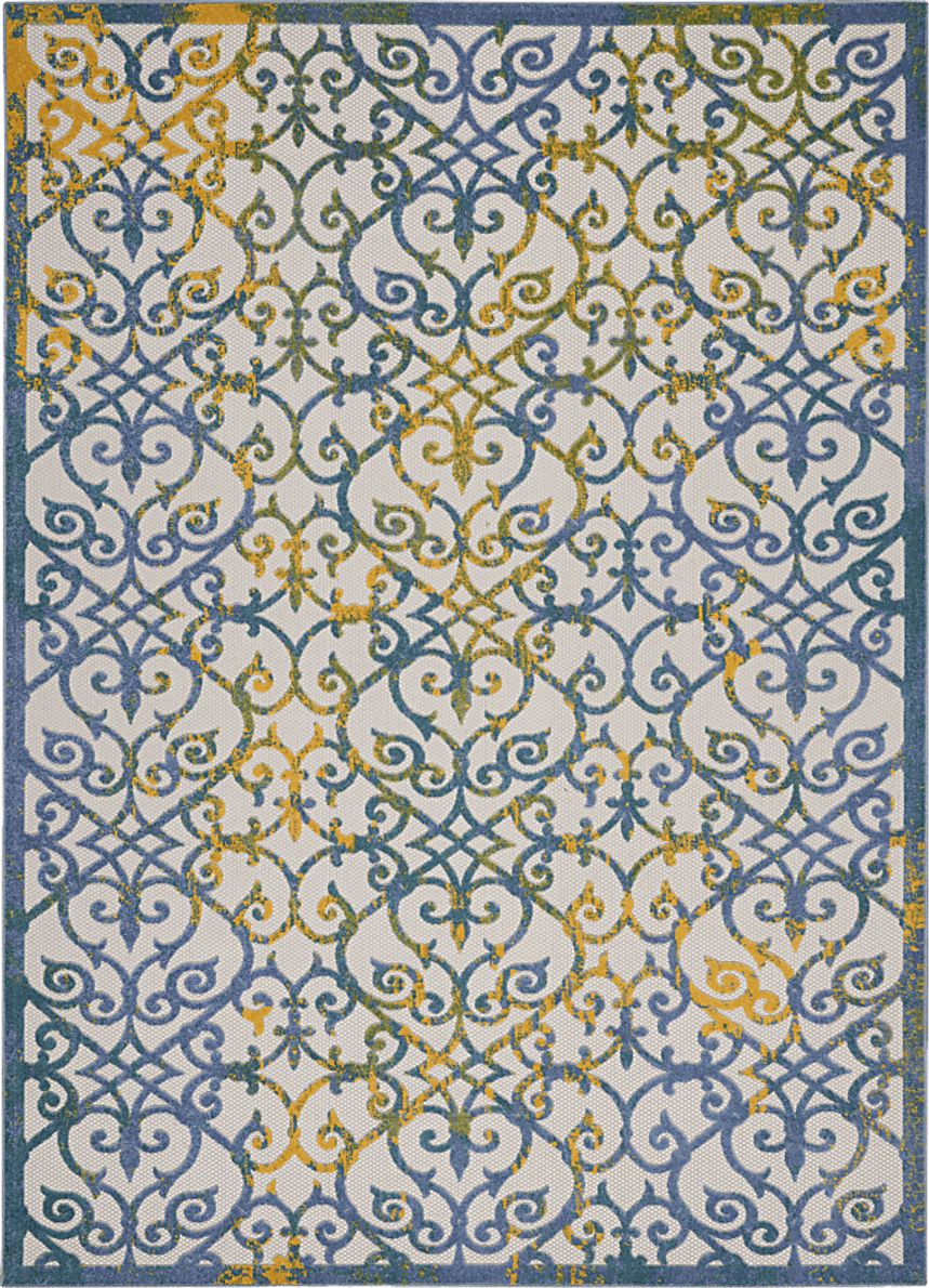 Drayce Ivory/Blue 7'10 x 10'6 Indoor/Outdoor Rug