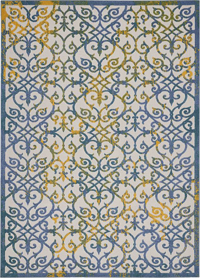 Drayce Ivory/Blue 7'10 x 10'6 Indoor/Outdoor Rug - Thumbnail - Image 1