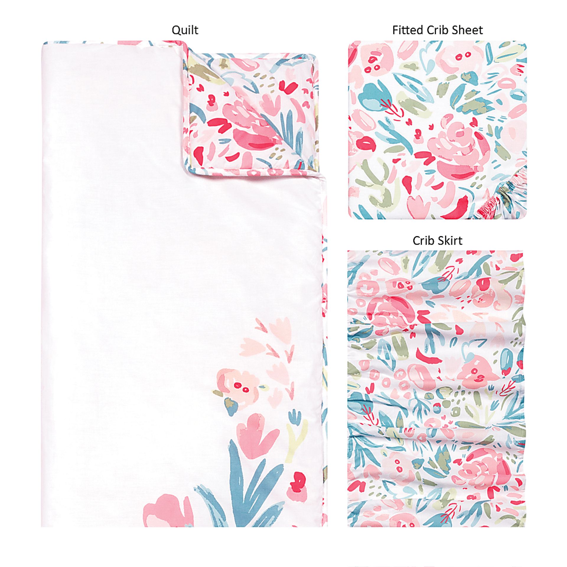 Dream Blossom Pink 3 Pc Baby Bedding Set - Image 2