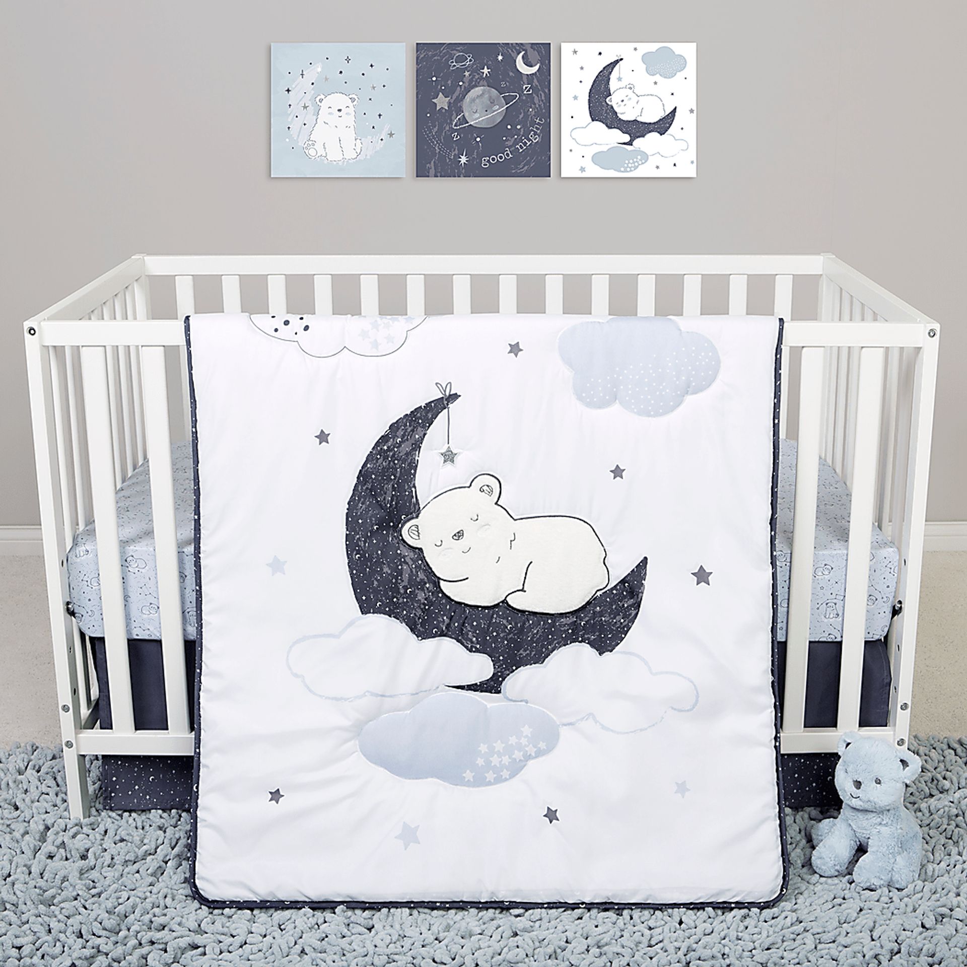 Dreamy Bear White 4 Pc Baby Bedding Set - Image 1
