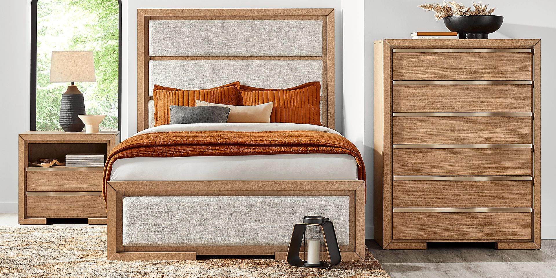Drew & Jonathan Alpine Lake Light Oak 3 Pc King Upholstered Bed - Image 2