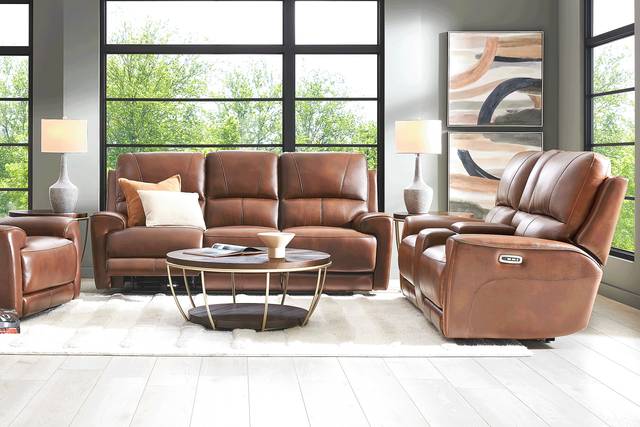 Fremont Brown Leather 7 Pc Dual Power Reclining Living Room - Thumbnail - Image 1
