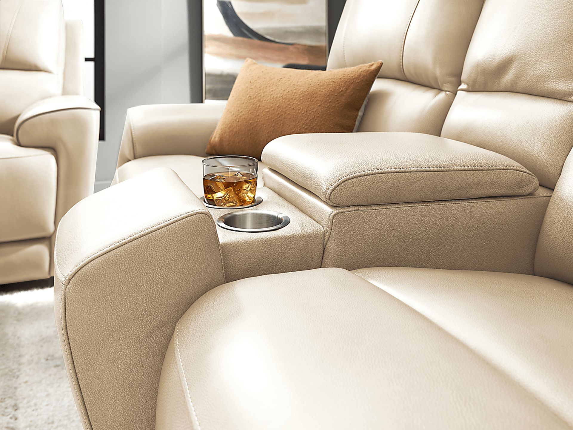 Fremont Almond Leather 7 Pc Dual Power Reclining Living Room - Image 12