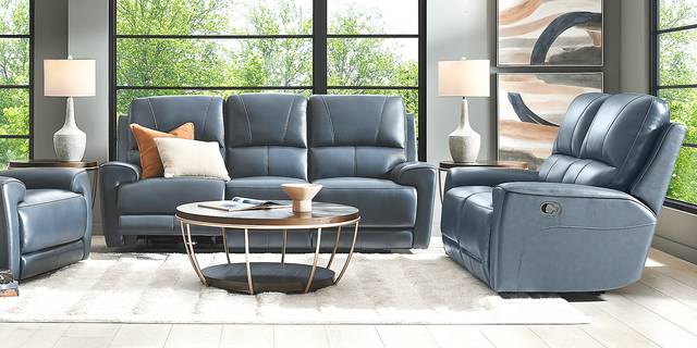 Fremont Blue Leather Reclining Loveseat - Thumbnail - Image 2