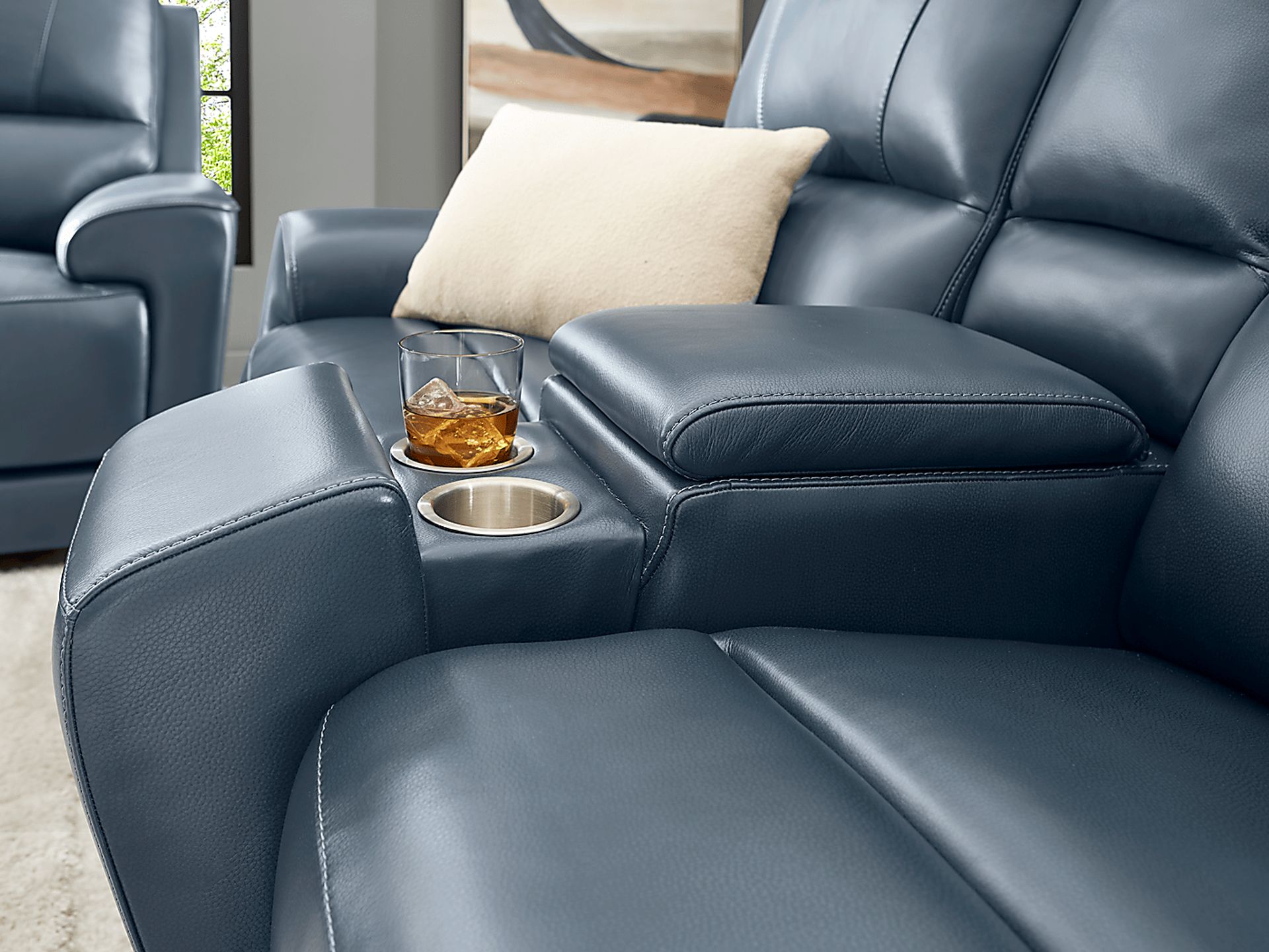 Fremont Blue Leather Dual Power Reclining Console Loveseat - Image 4