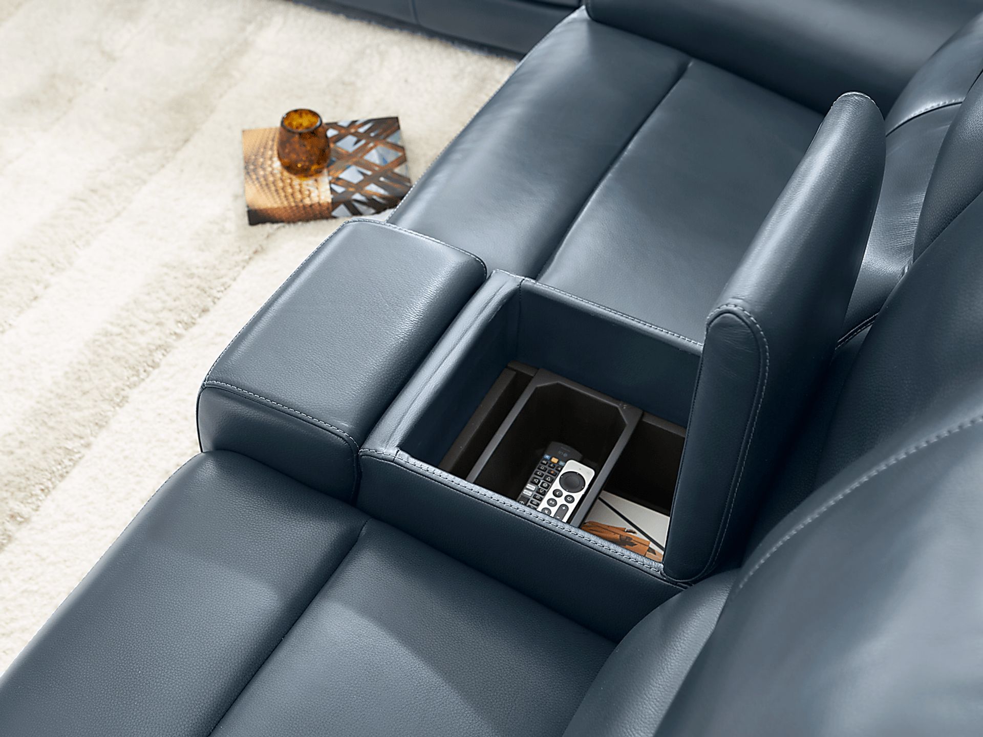 Fremont Blue Leather Dual Power Reclining Console Loveseat - Image 5