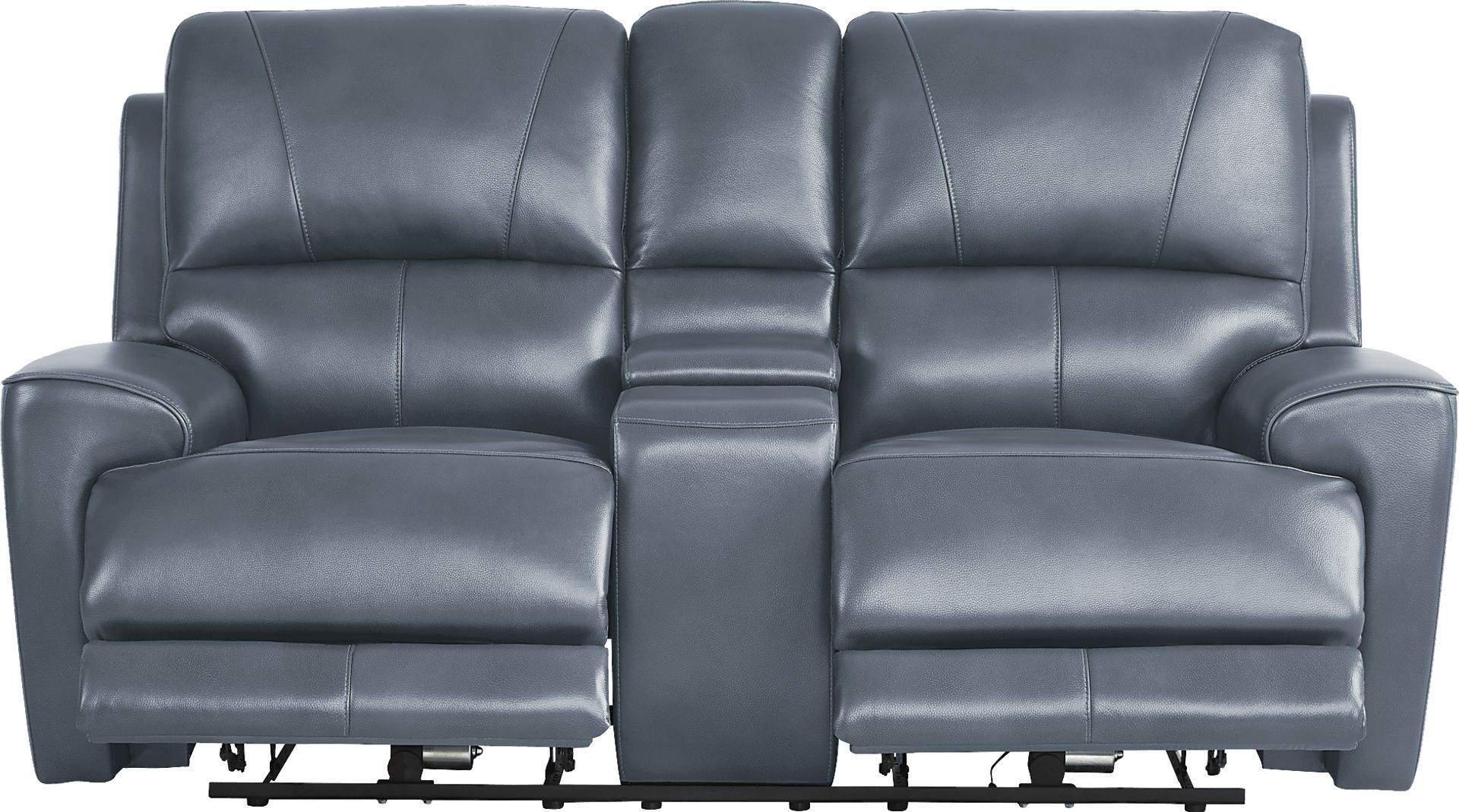 Fremont Blue Leather Dual Power Reclining Console Loveseat - Image 1