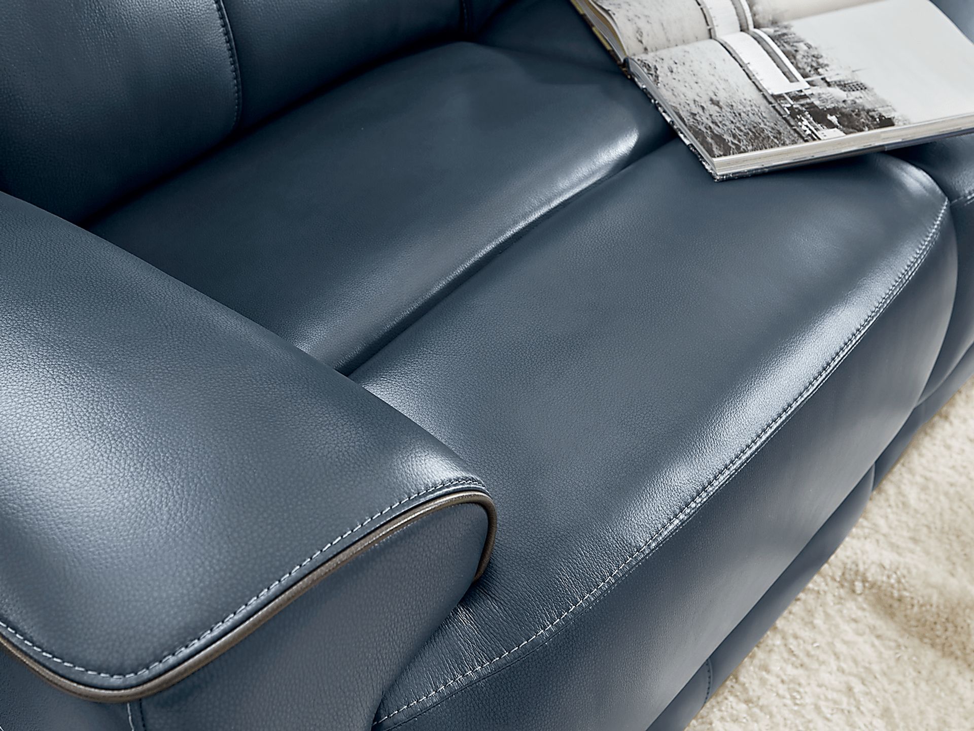 Fremont Blue Leather Dual Power Reclining Sofa - Image 5