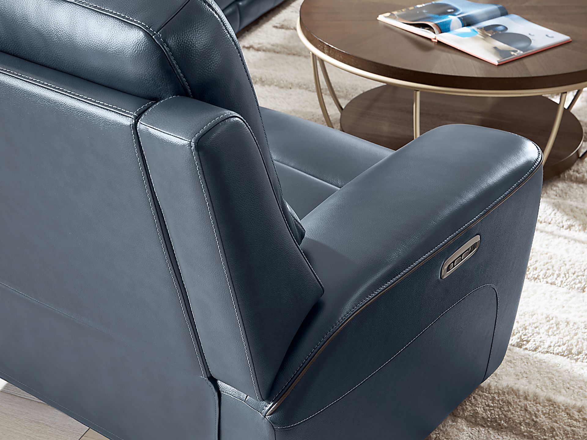 Fremont Blue Leather Dual Power Reclining Sofa - Image 6