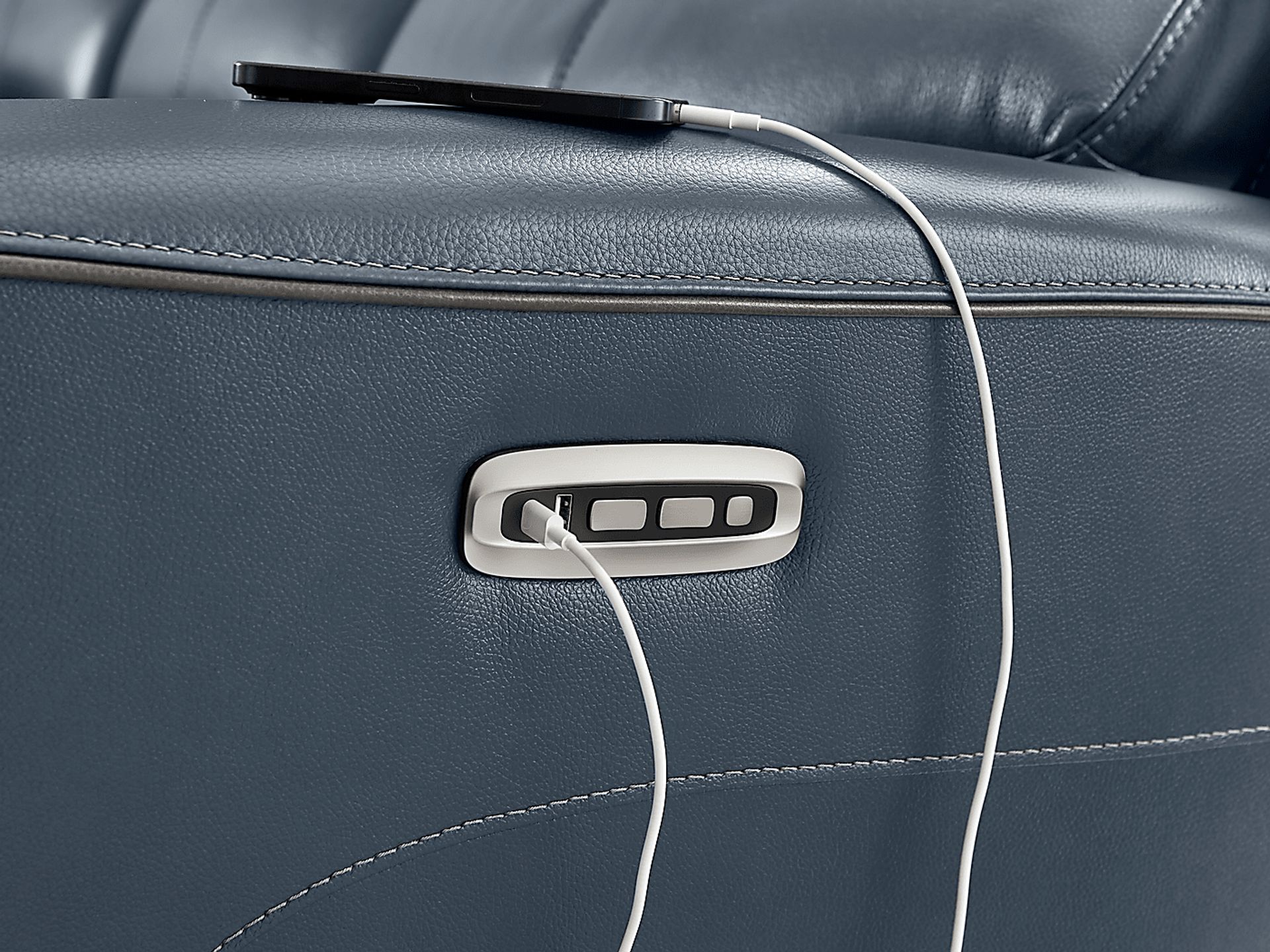 Fremont Blue Leather Dual Power Reclining Sofa - Image 7