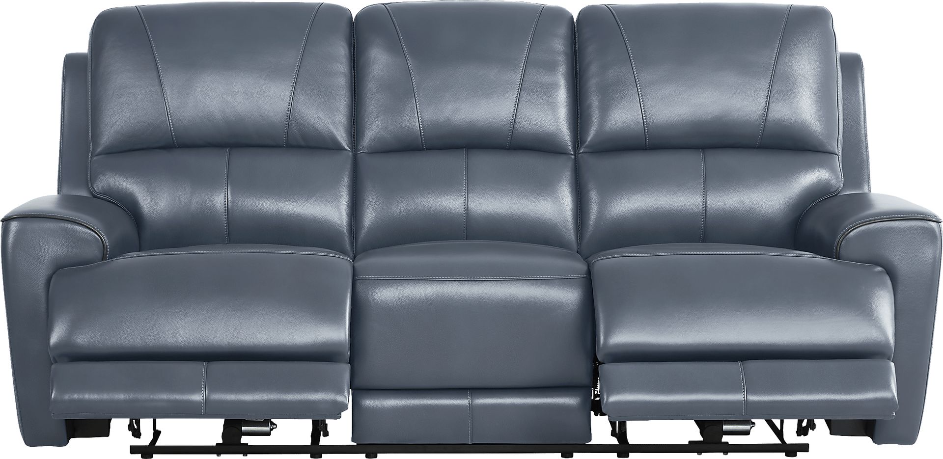 Fremont Blue Leather Dual Power Reclining Sofa - Image 1
