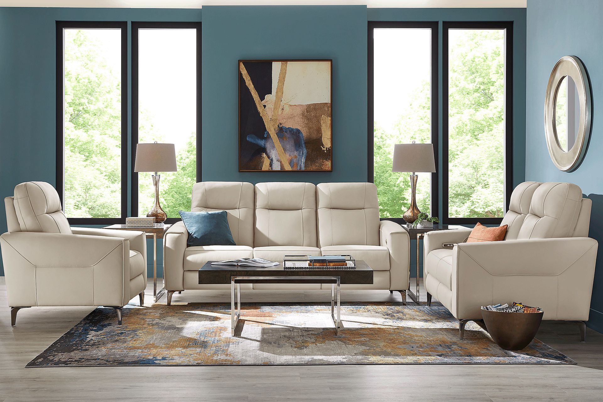 Parkside Heights Beige Leather 5 Pc Dual Power Reclining Living Room - Image 1