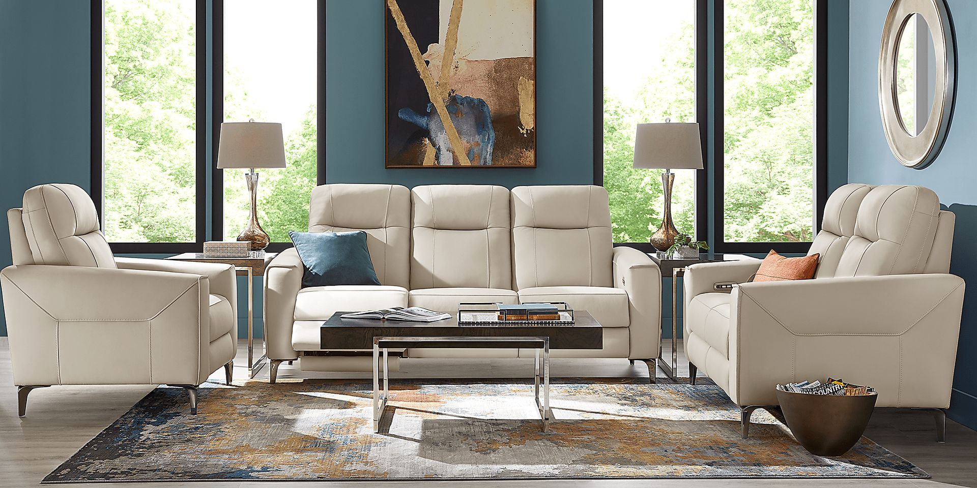 Parkside Heights Beige Leather 7 Pc Dual Power Reclining Living Room - Image 2