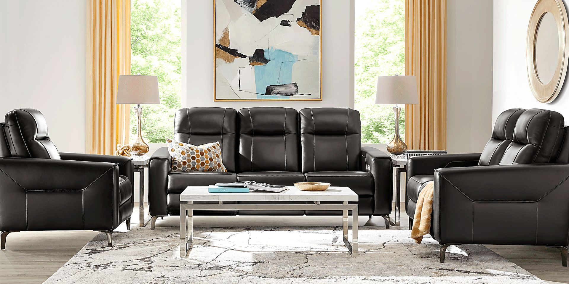 Parkside Heights Black Cherry Leather 6 Pc Living Room w/Dual Power Reclining Sofa - Image 2