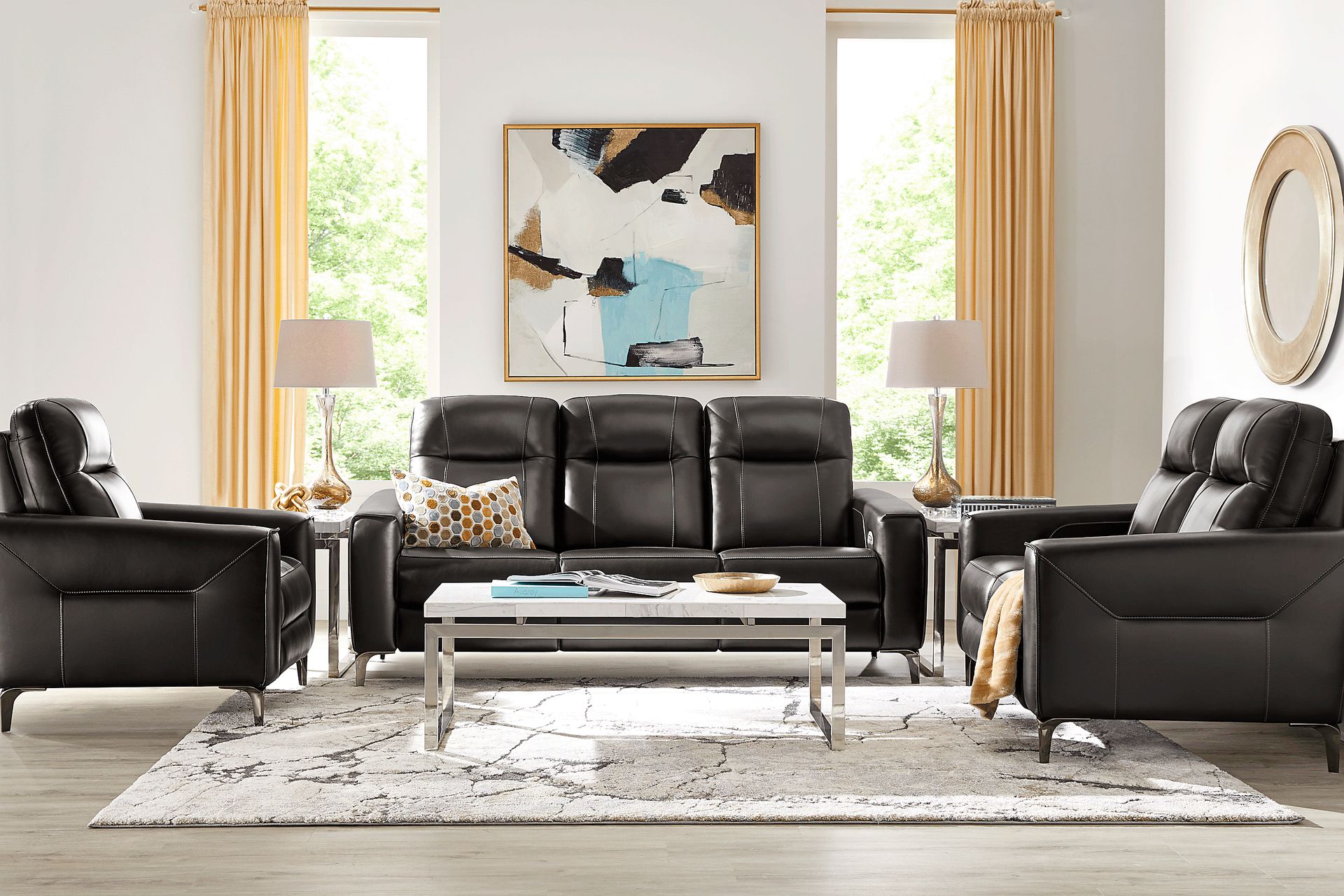 Parkside Heights Black Cherry Leather 6 Pc Living Room w/Dual Power Reclining Sofa - Image 1