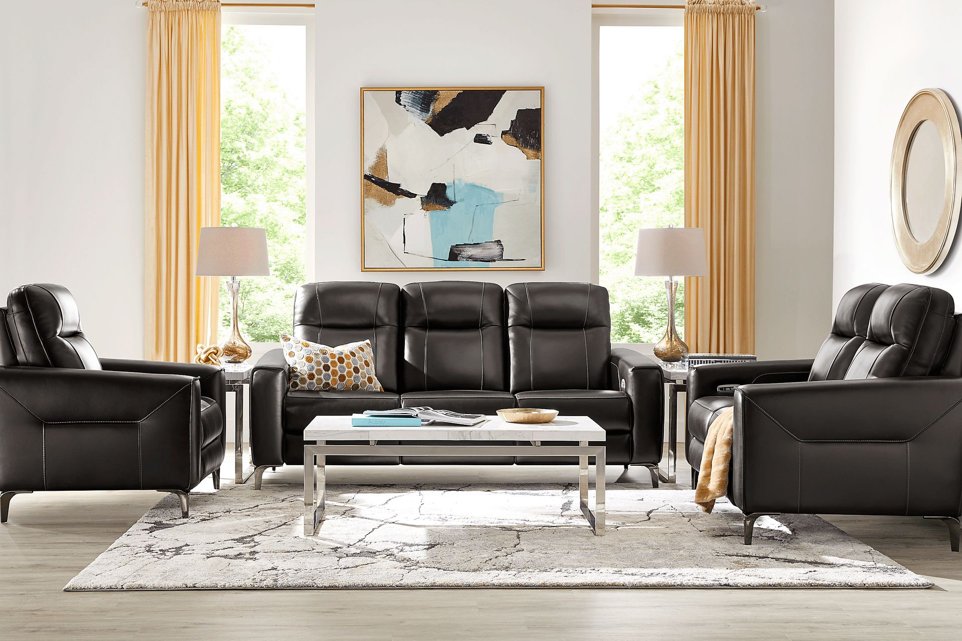 Parkside Heights Black Cherry Leather 7 Pc Dual Power Reclining Living Room - Image 1