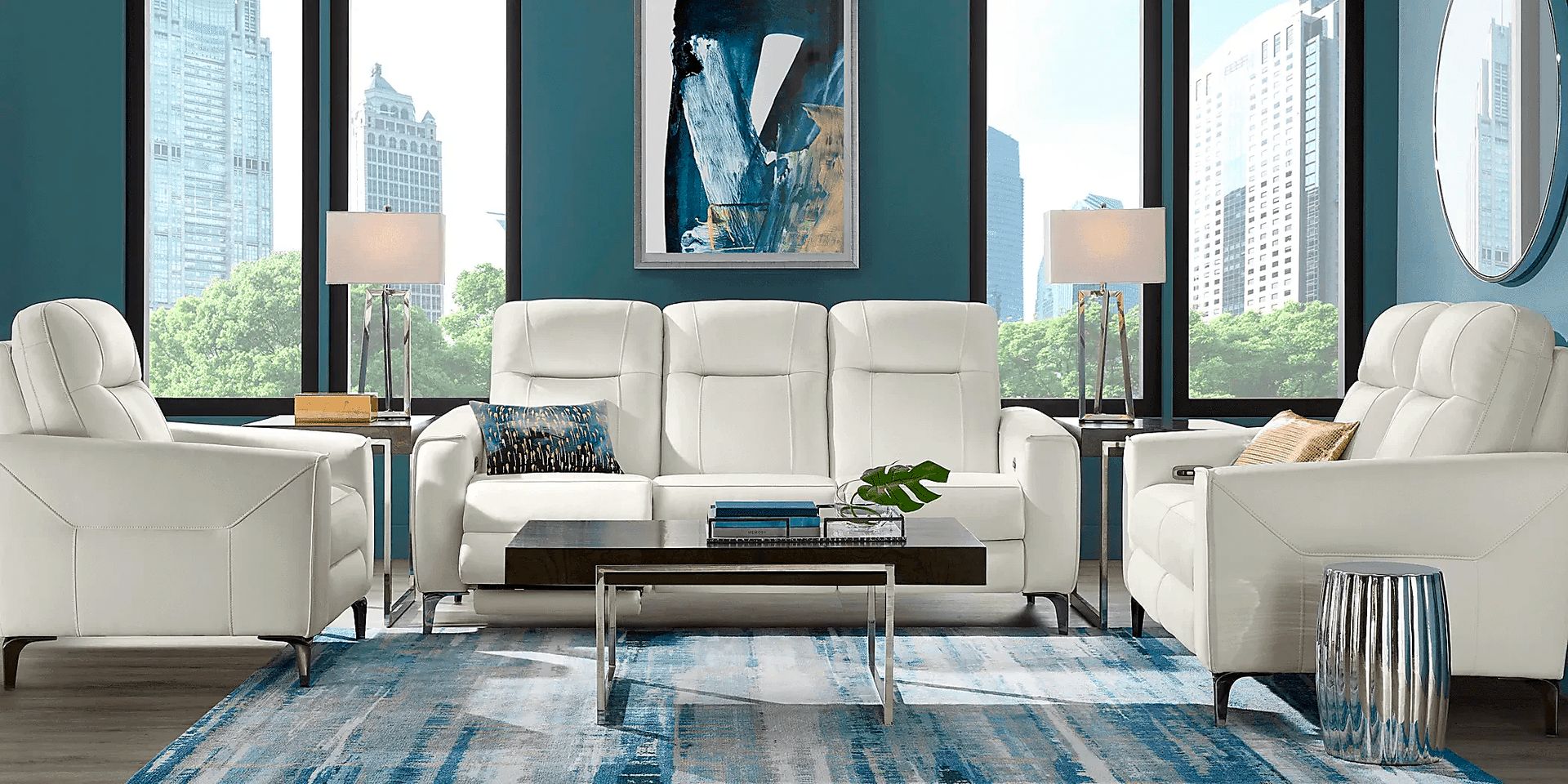 Parkside Heights White Leather 6 Pc Dual Power Reclining Living Room - Image 2