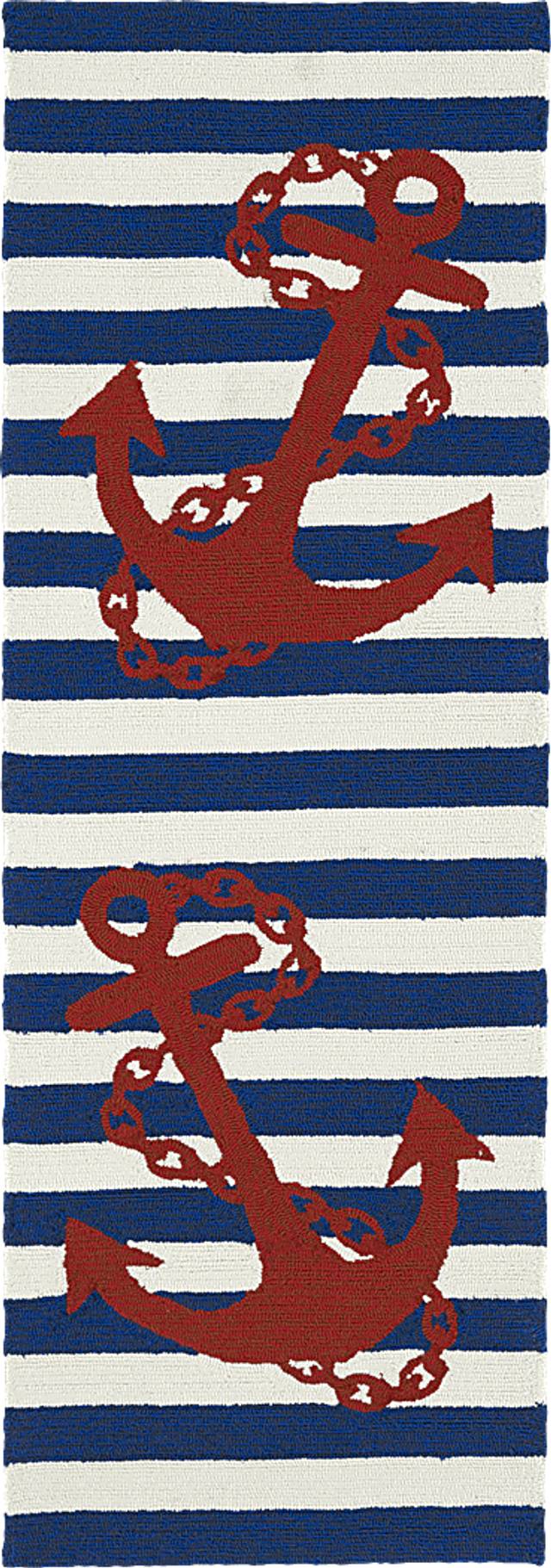 Drop Anchor Blue 2' x 6' Indoor/Outdoor Rug - Thumbnail - Image 1