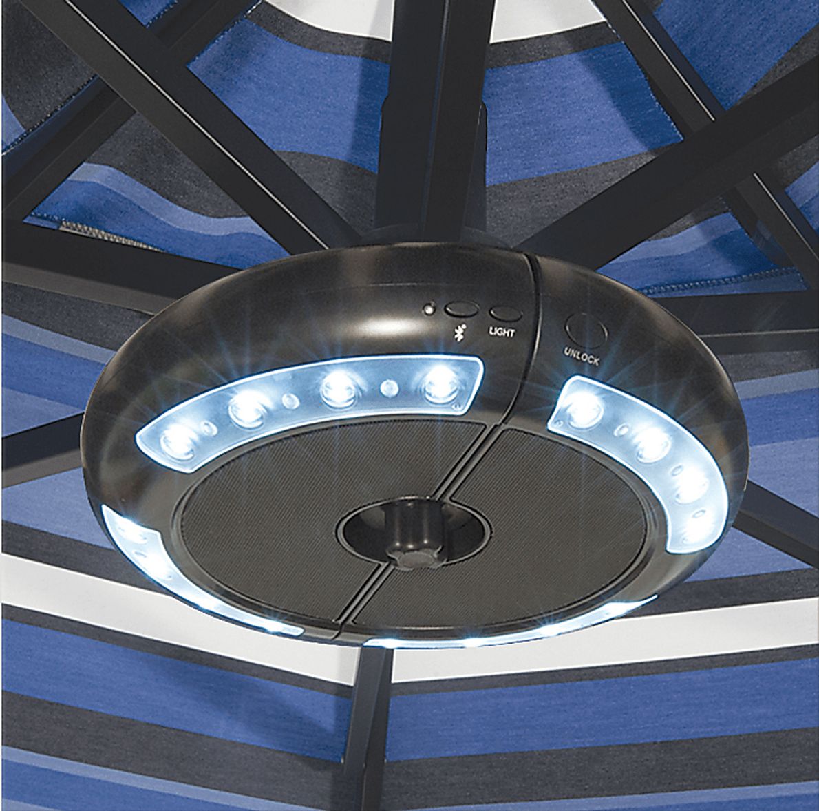 Drumlin Luna Bronze Outdoor Umbrella Light with Bluetooth Speaker