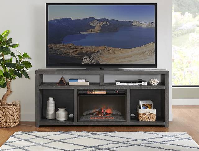 Dubuque Gray 70 in. Console with Electric Fireplace - Thumbnail - Image 3