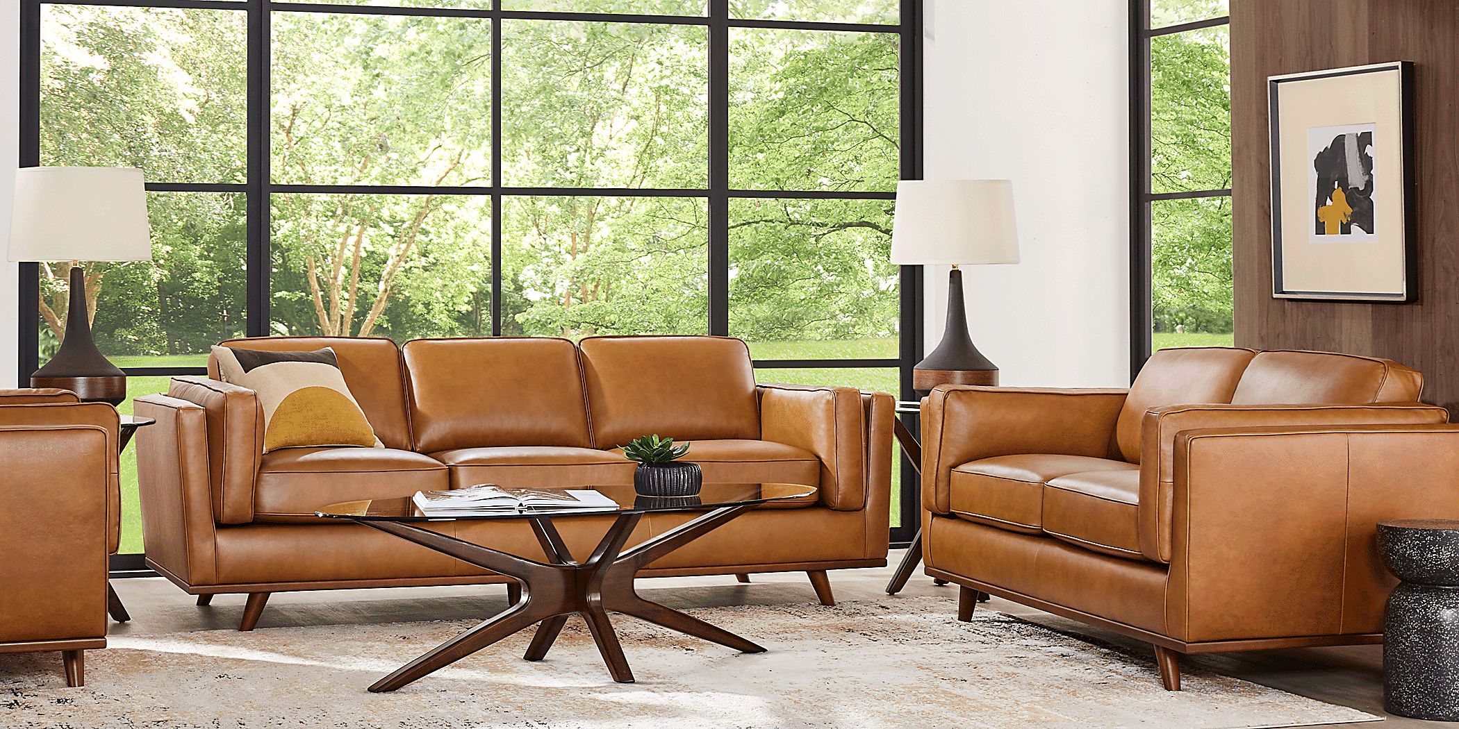 Caramel deals leather loveseat