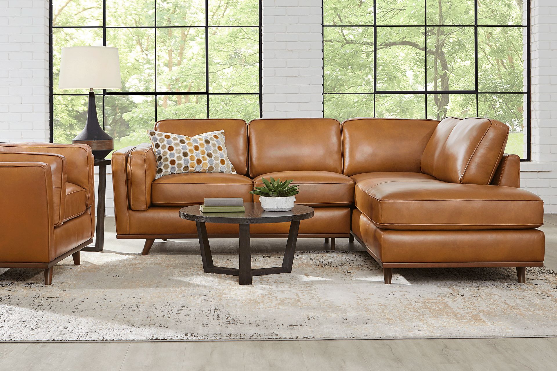 Duluth Caramel Leather 3 Pc Sectional Living Room - Image 1