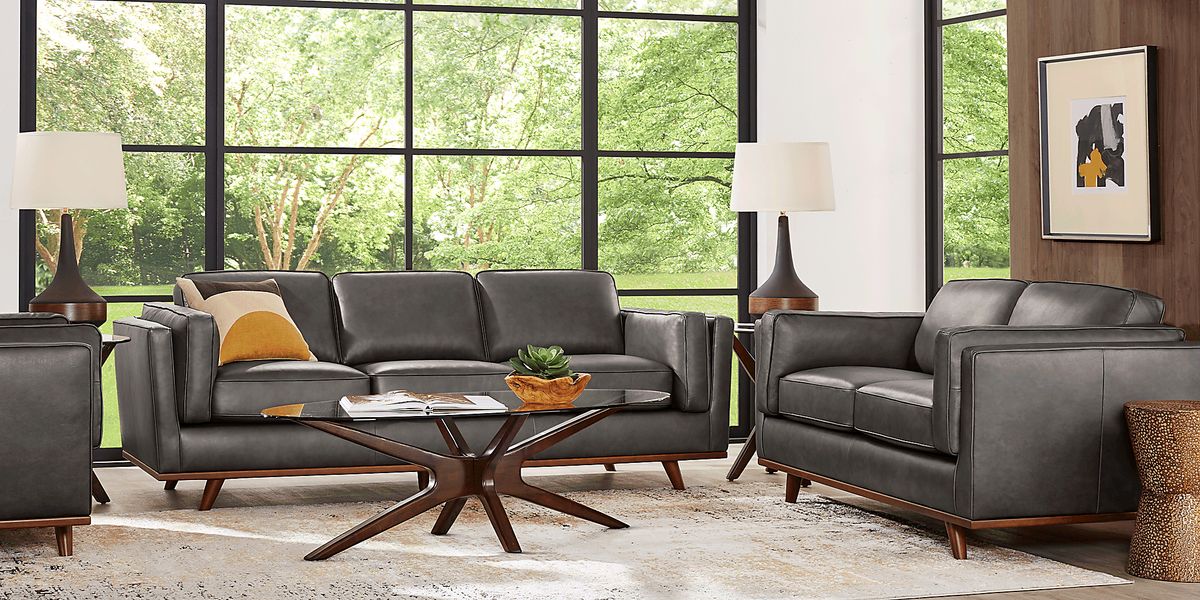 Duluth 5 Pc Gray Leather Living Room Set Rooms To Go