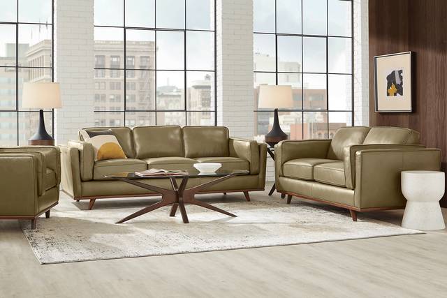 Duluth Olive Leather 2 Pc Living Room - Thumbnail - Image 1