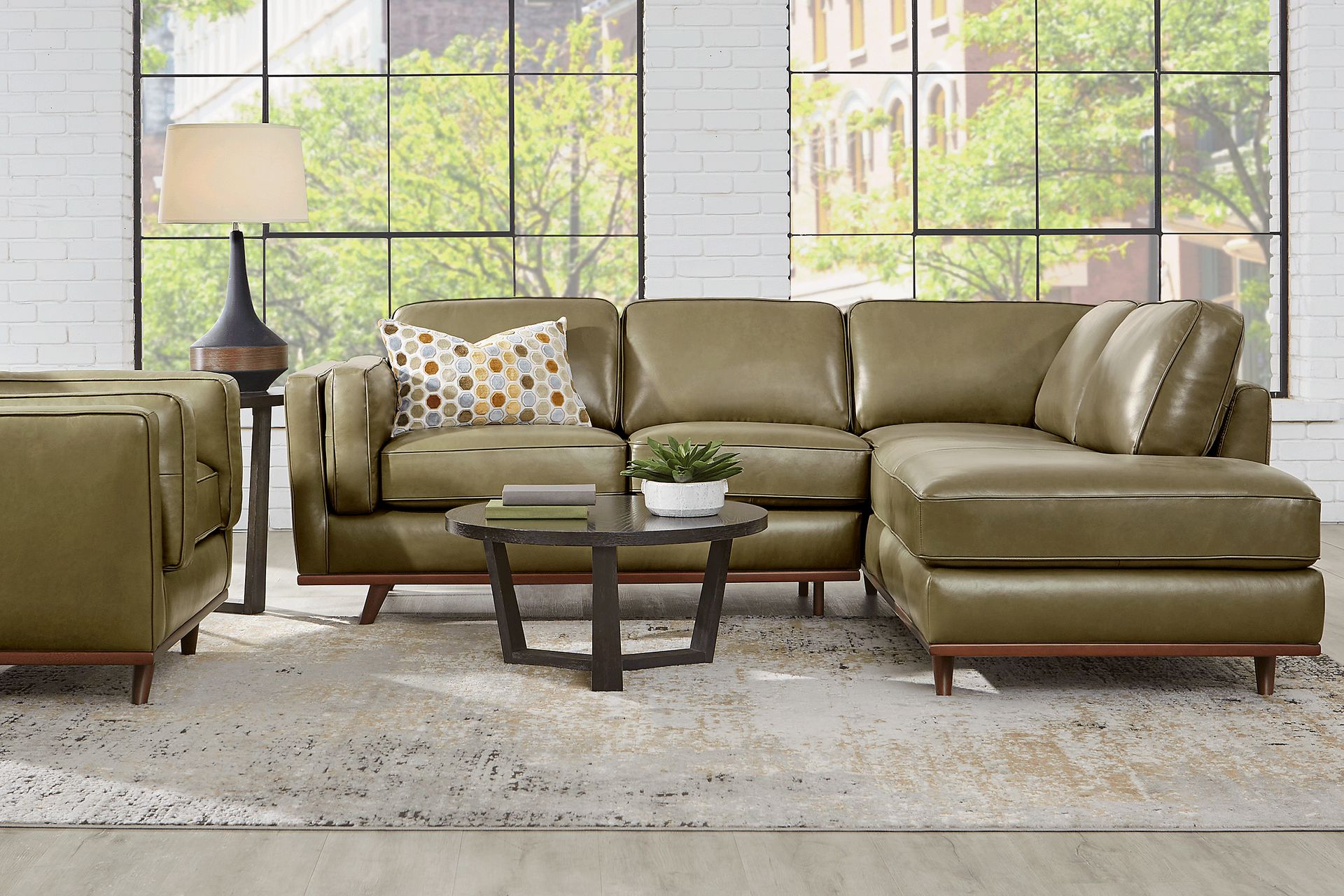 Duluth Olive Leather 2 Pc Sectional - Image 2