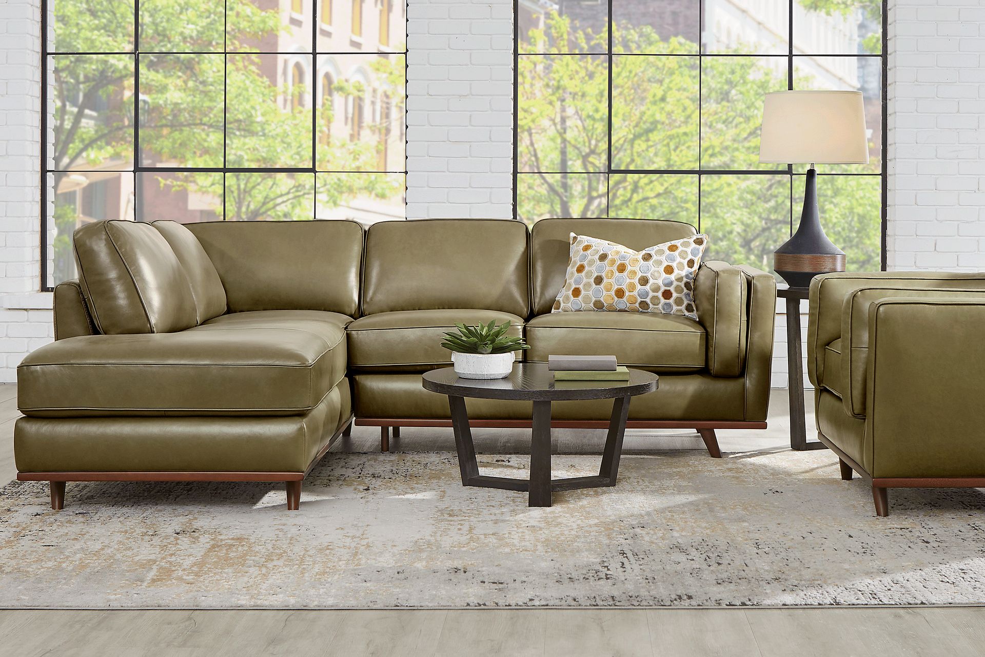 Duluth Olive Leather 2 Pc Sectional - Image 2