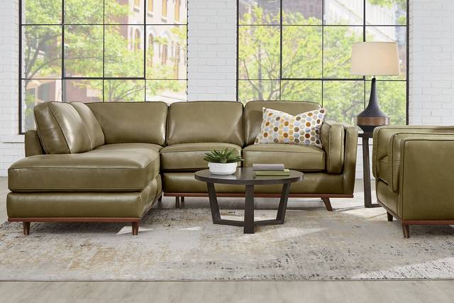 Duluth Olive Leather 5 Pc Sectional Living Room - Thumbnail - Image 1