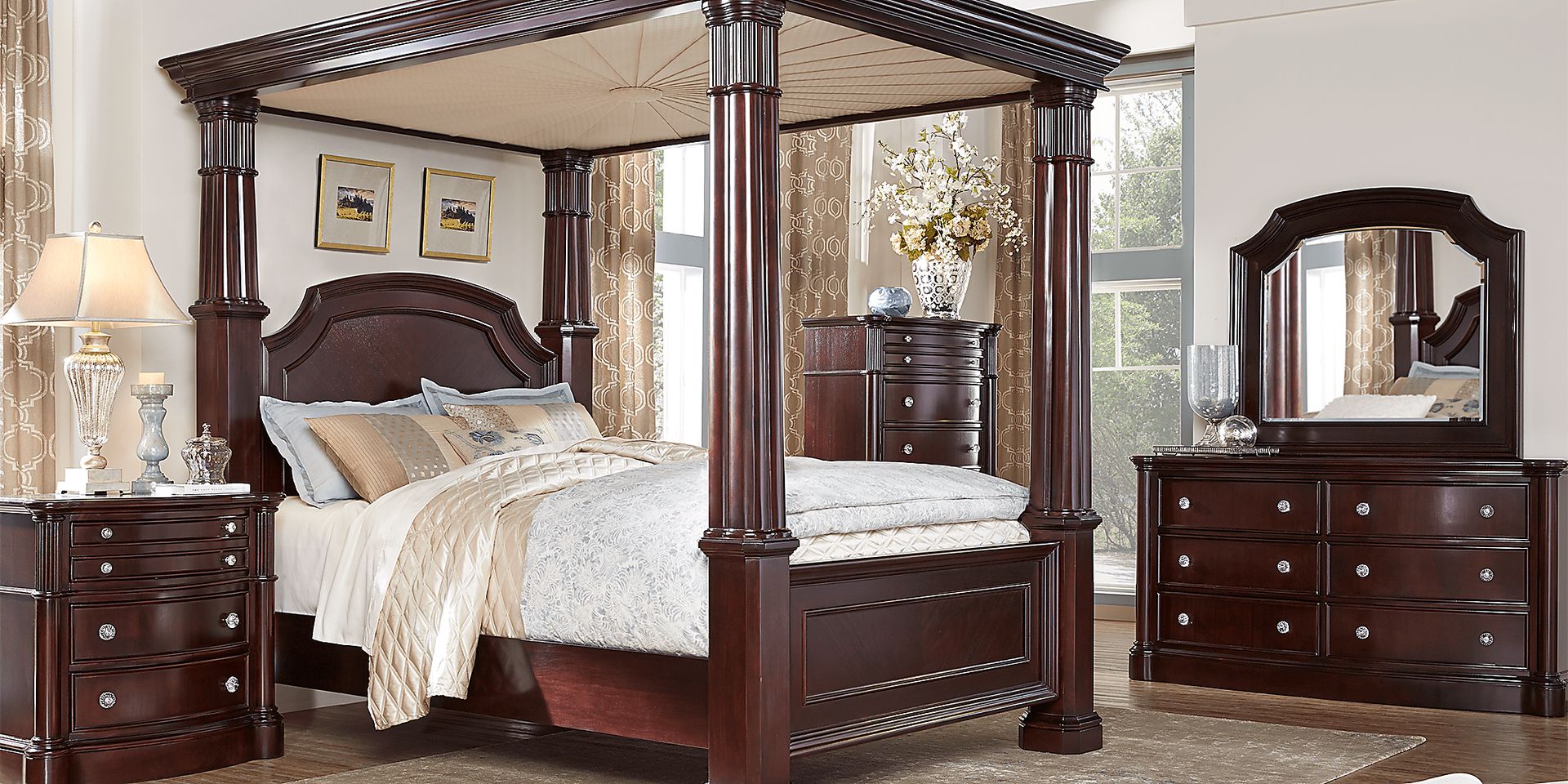 Dumont King Dark Cherry 6Pc Canopy Bedroom - Image 1