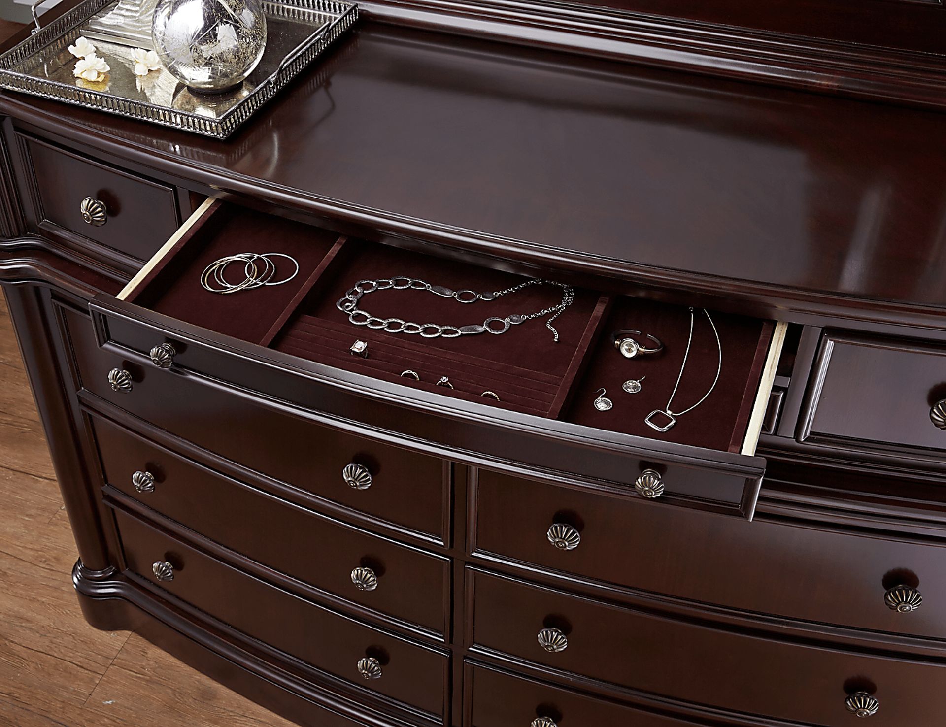 Dumont Dark Cherry Wood Gallery Dresser Rooms to Go