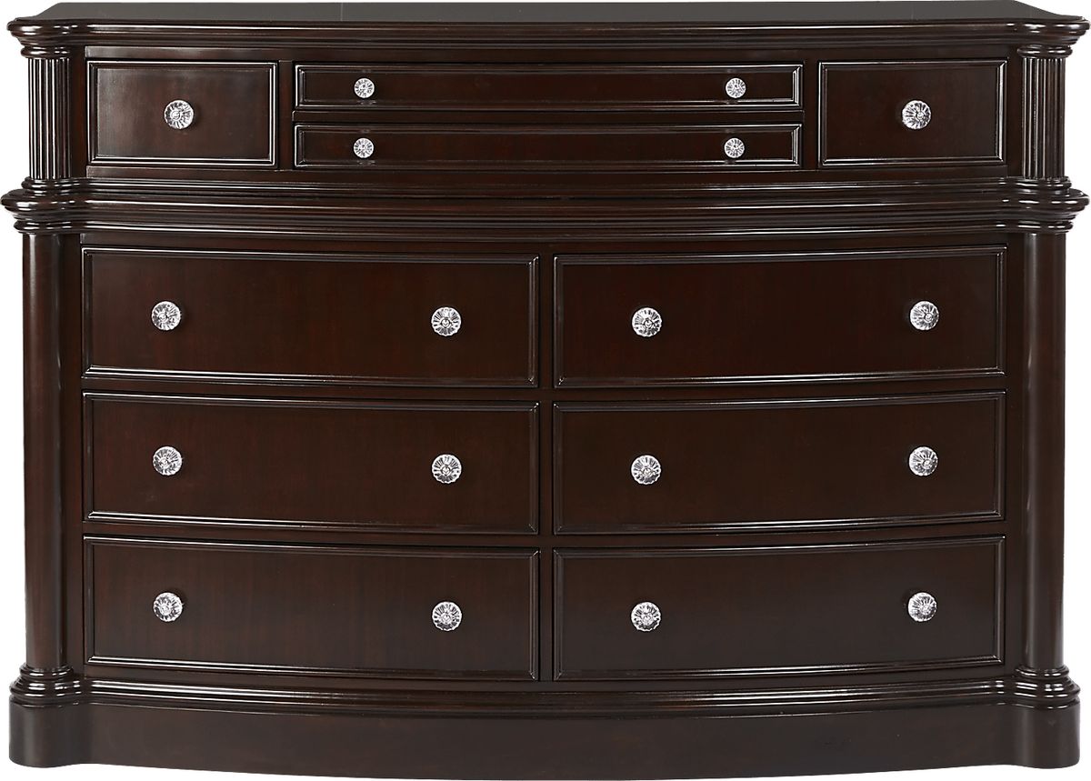 Dumont Dark Cherry Wood Gallery Dresser Rooms to Go