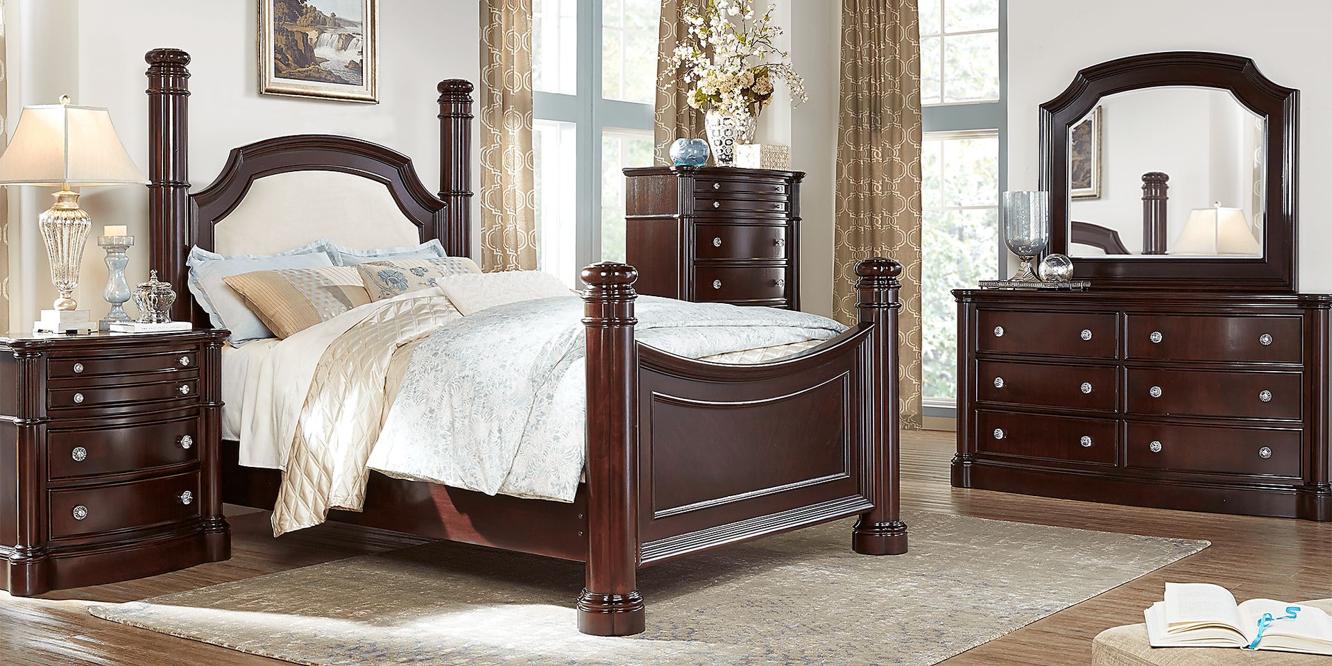 Dumont King Cherry 5Pc Upholstered Bedroom - Image 1