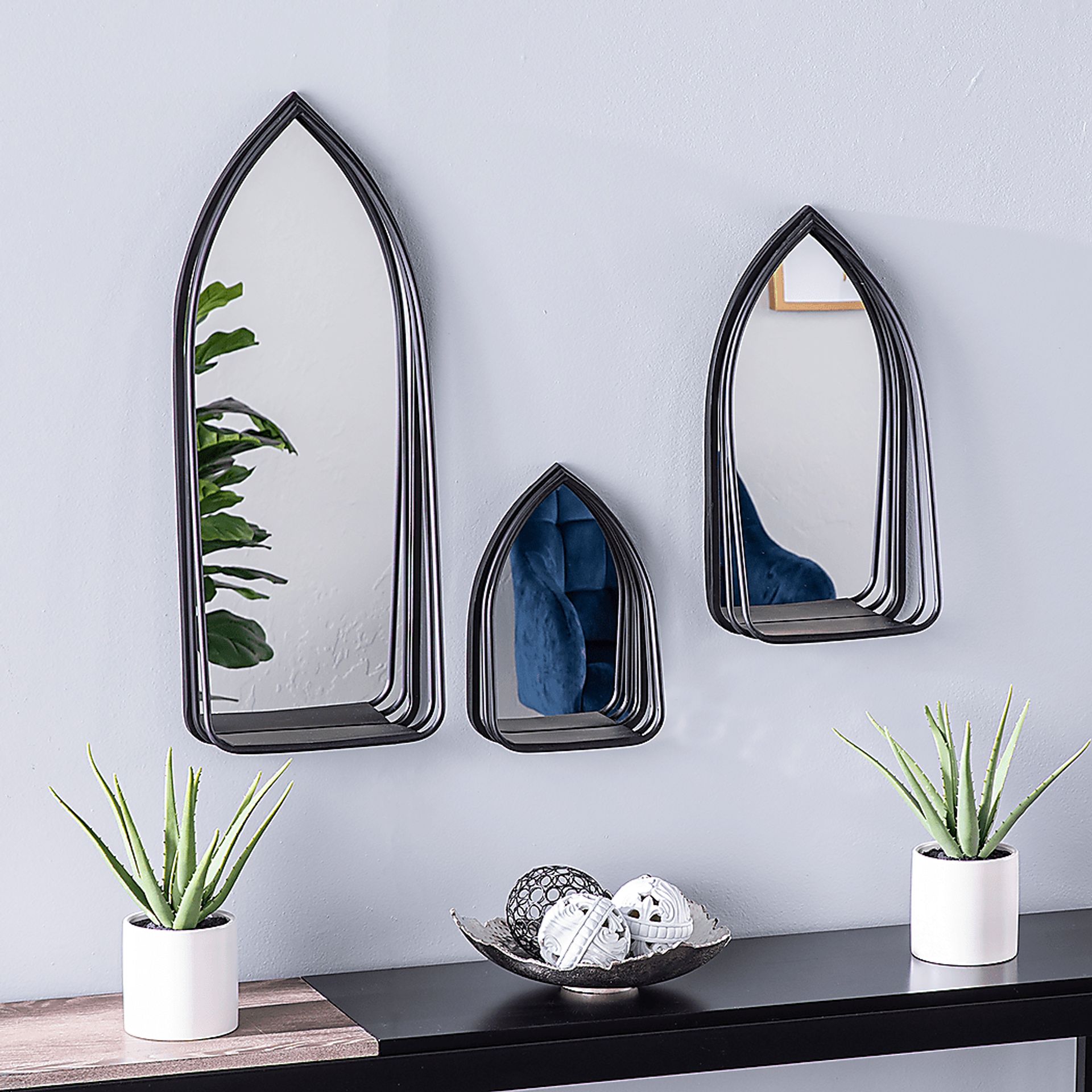 Dundridge Black Mirror with Shelf, Set of 3 - Image 4
