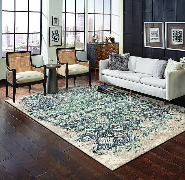 Dunnora Ivory/Blue 5'3 x 7'8 Rug - Thumbnail - Image 2