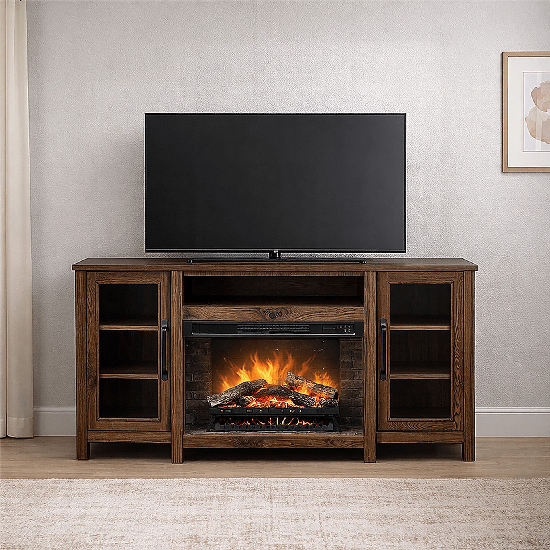 Durnan Brown 60 in. Console with Electric Fireplace - Image 2