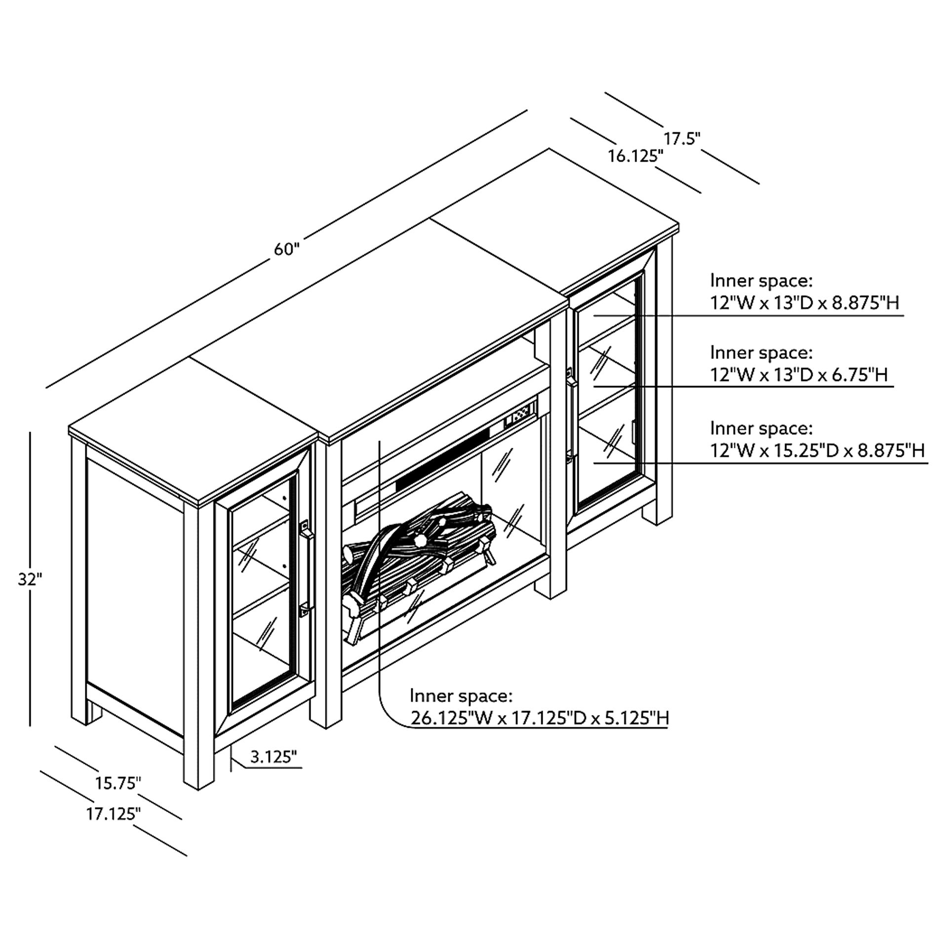 Durnan Brown 60 in. Console with Electric Fireplace - Image 13