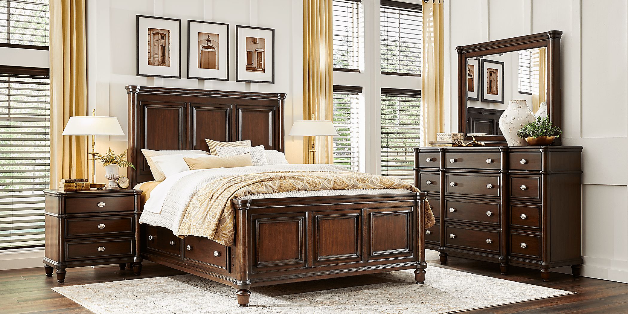 Durrington 7 Pc Brown Cherry Dark Wood Queen Bedroom Set With 3 Pc