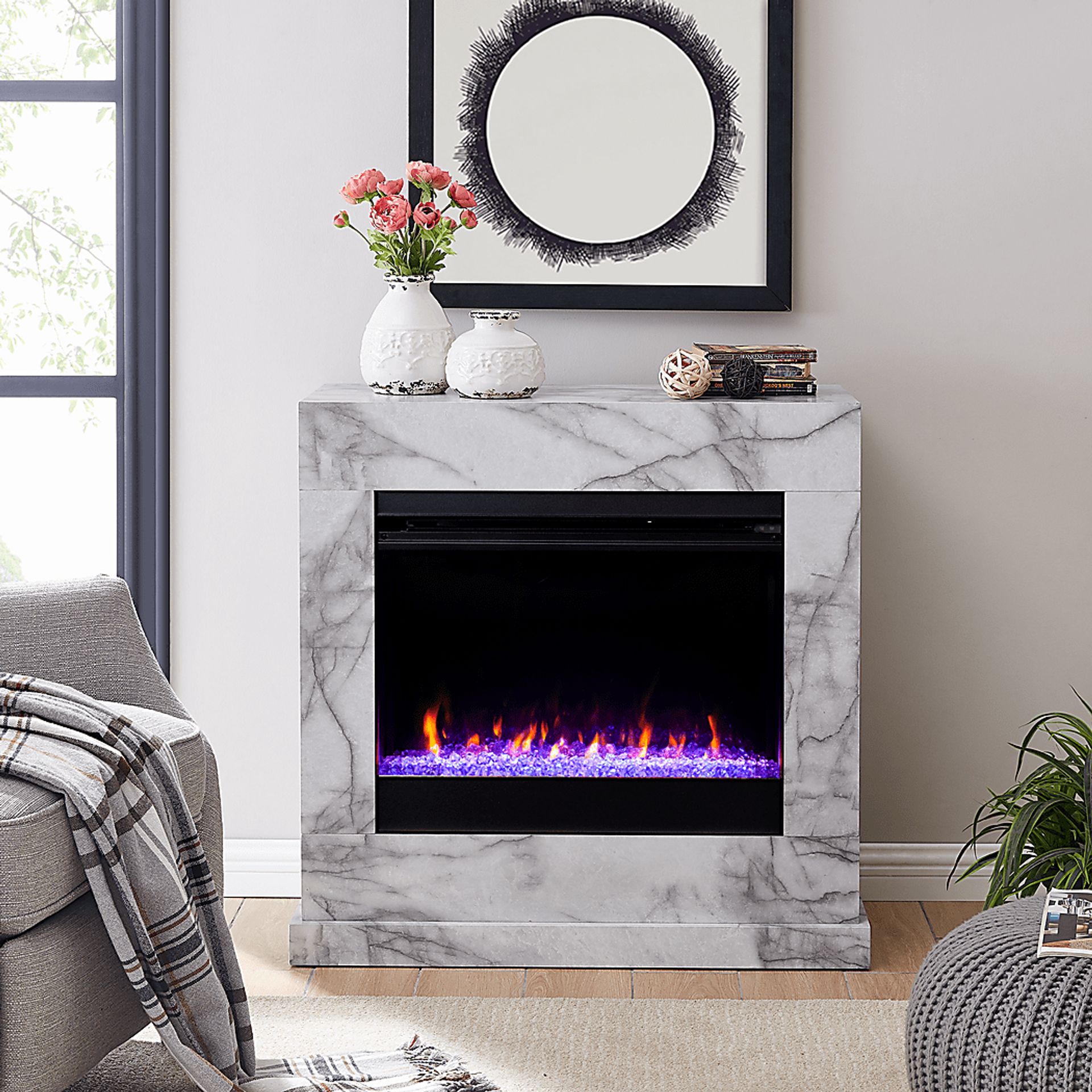 Dymalor I White 33 in. Console, With Color Changing Electric Fireplace - Image 11