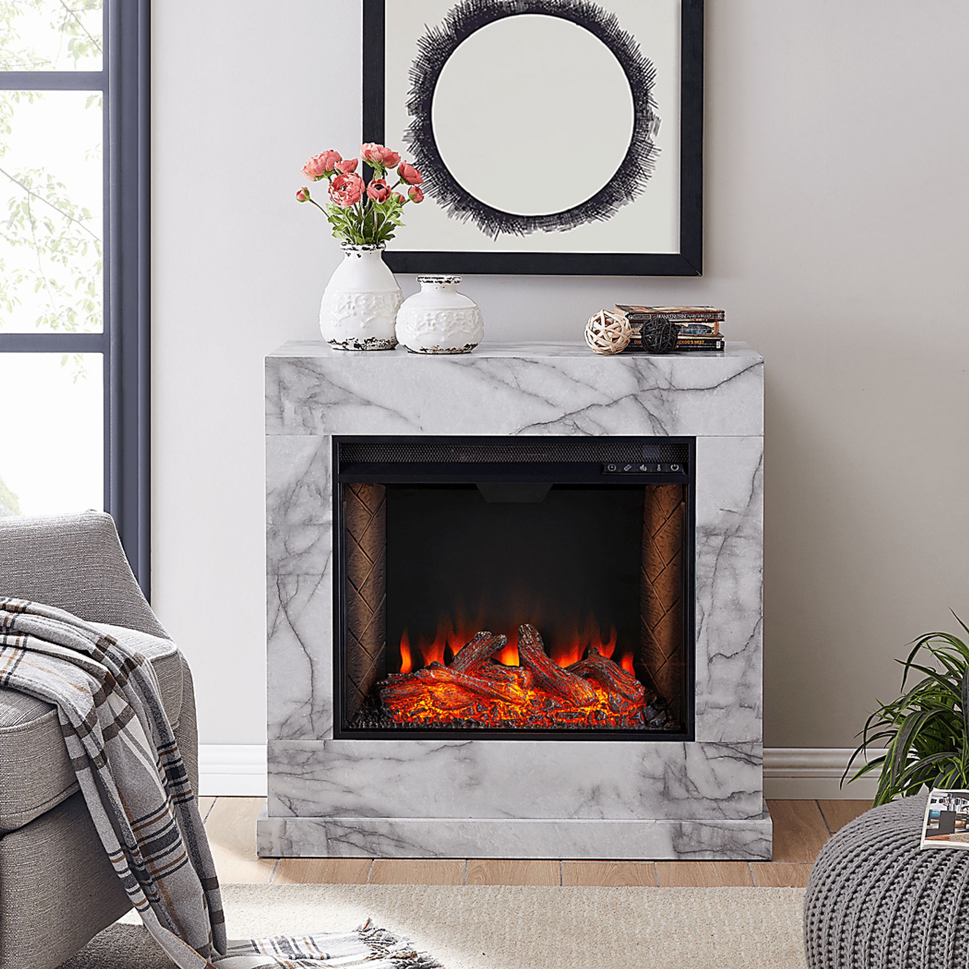 Dymalor III White 33 in. Console With Smart Electric Fireplace - Image 9