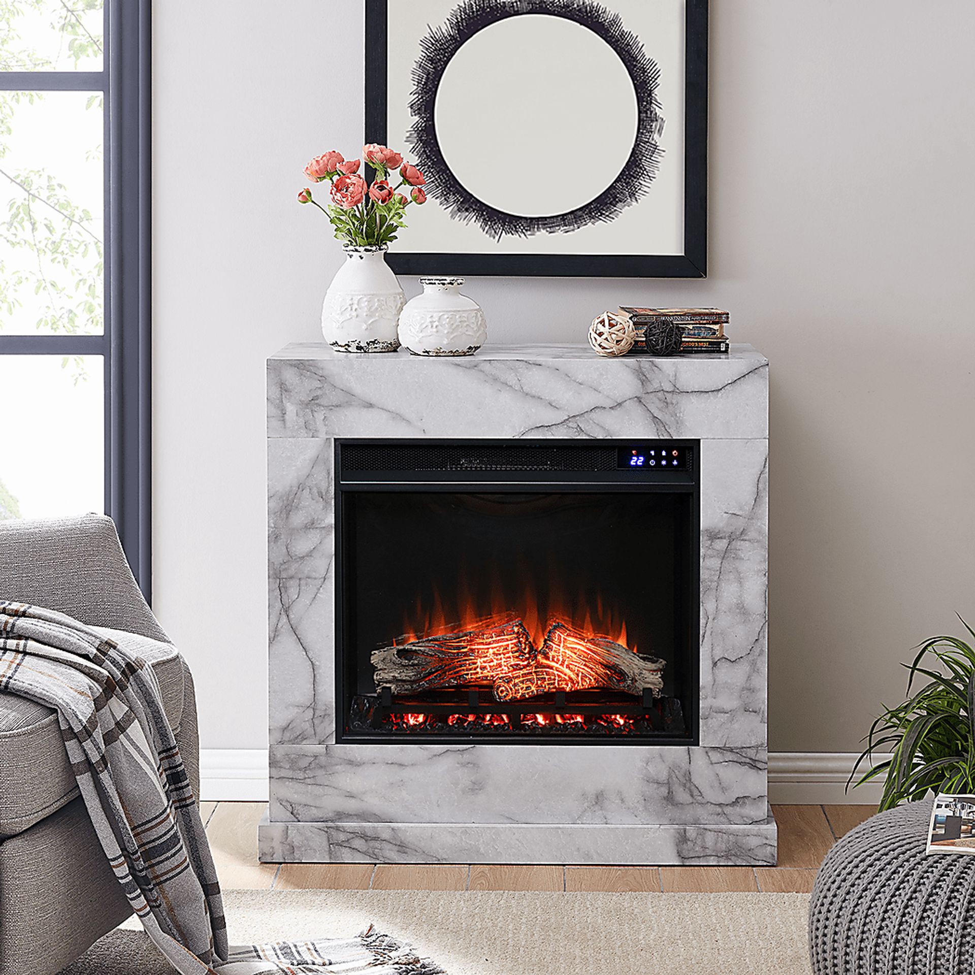 Dymalor IV White 33 in. Console, With Touch Panel Electric Fireplace - Image 5