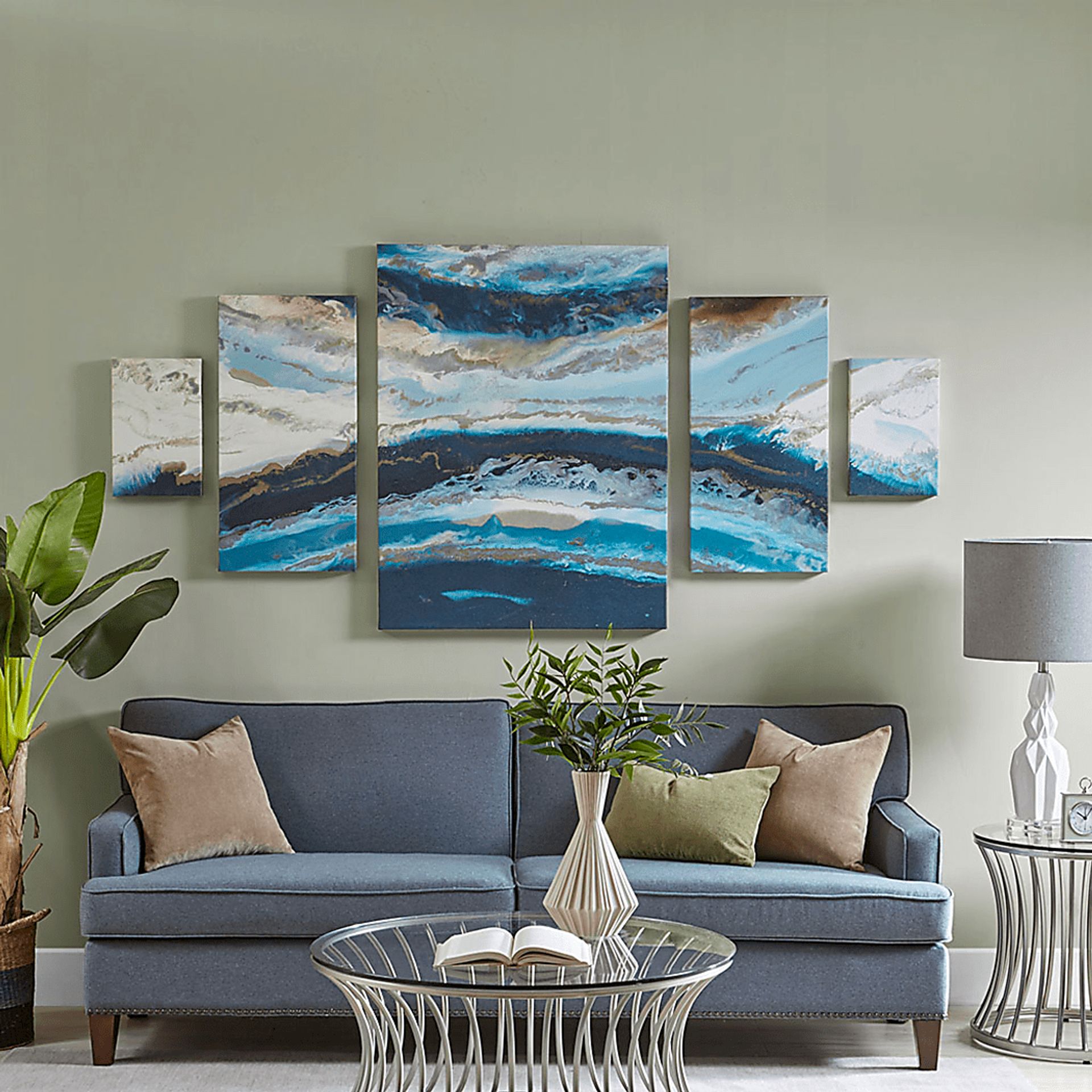 Earth's Surface Blue Artwork, Set of 5 - Image 2