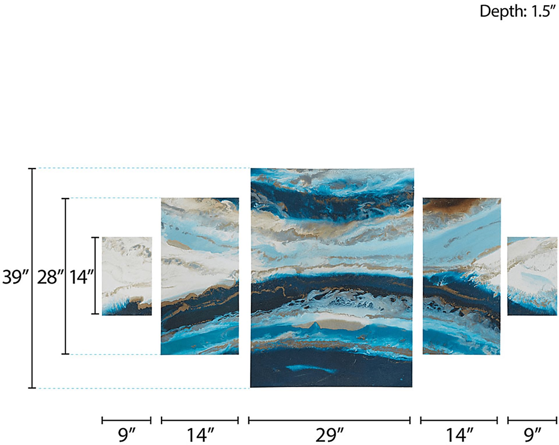 Earth's Surface Blue Artwork, Set of 5 - Image 6