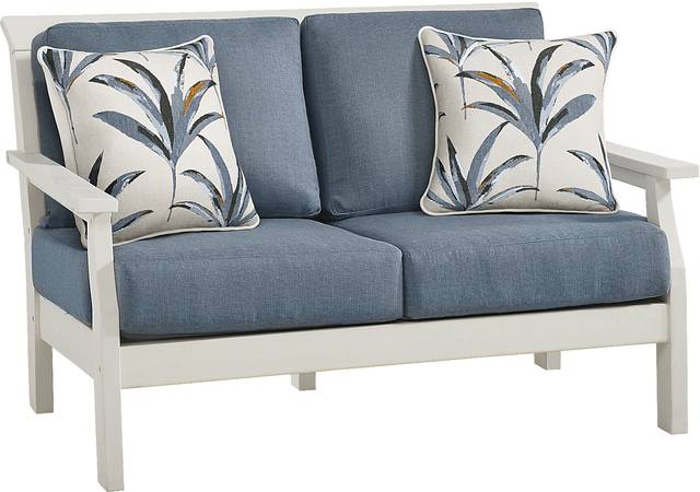 Eastlake White 4 Pc Outdoor Loveseat Seating Set with Agean Cushions - Thumbnail - Image 3