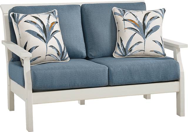 Eastlake White 4 Pc Outdoor Loveseat Seating Set with Agean Cushions - Thumbnail - Image 3