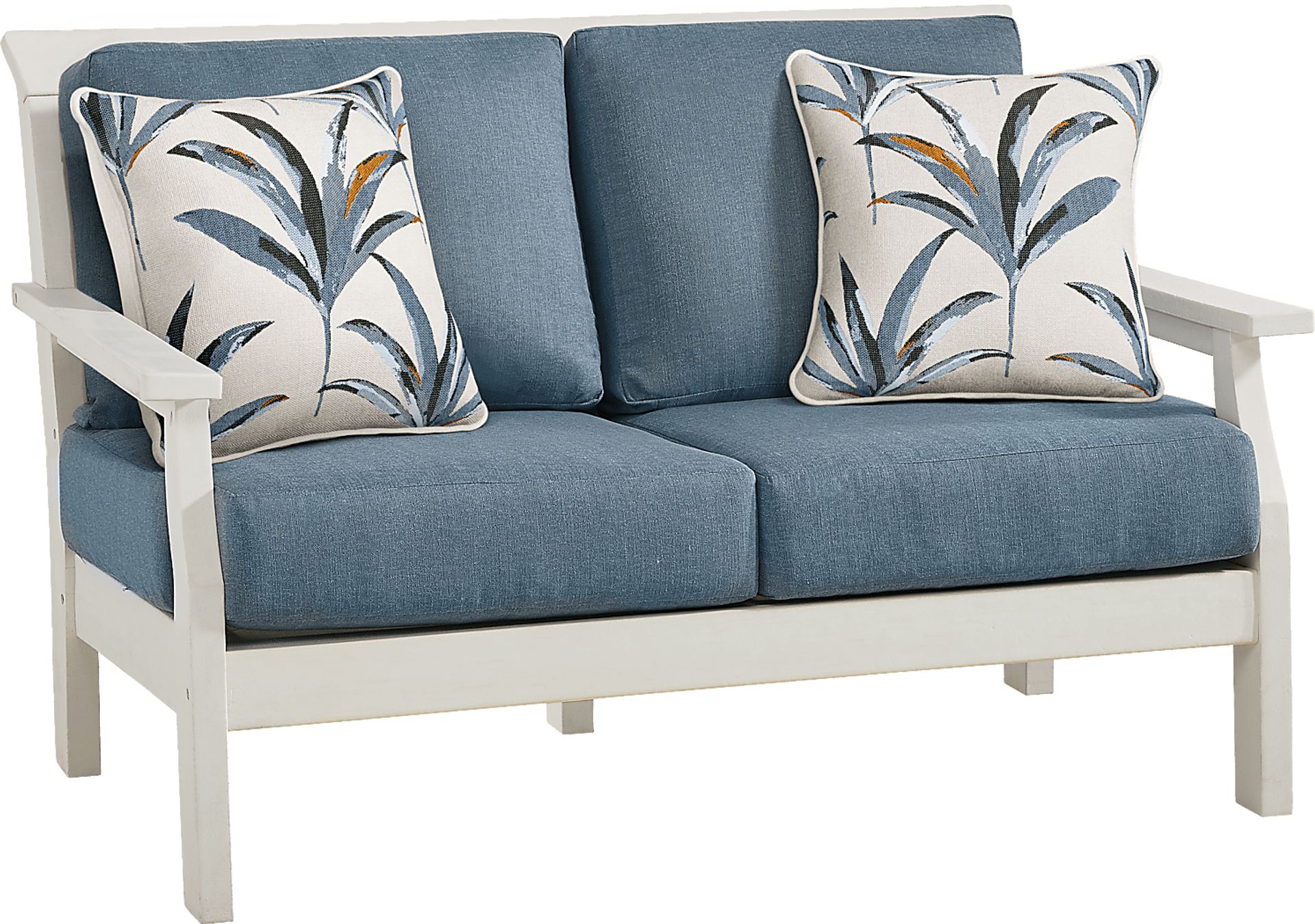 Eastlake White 4 Pc Outdoor Loveseat Seating Set with Agean Cushions - Image 3